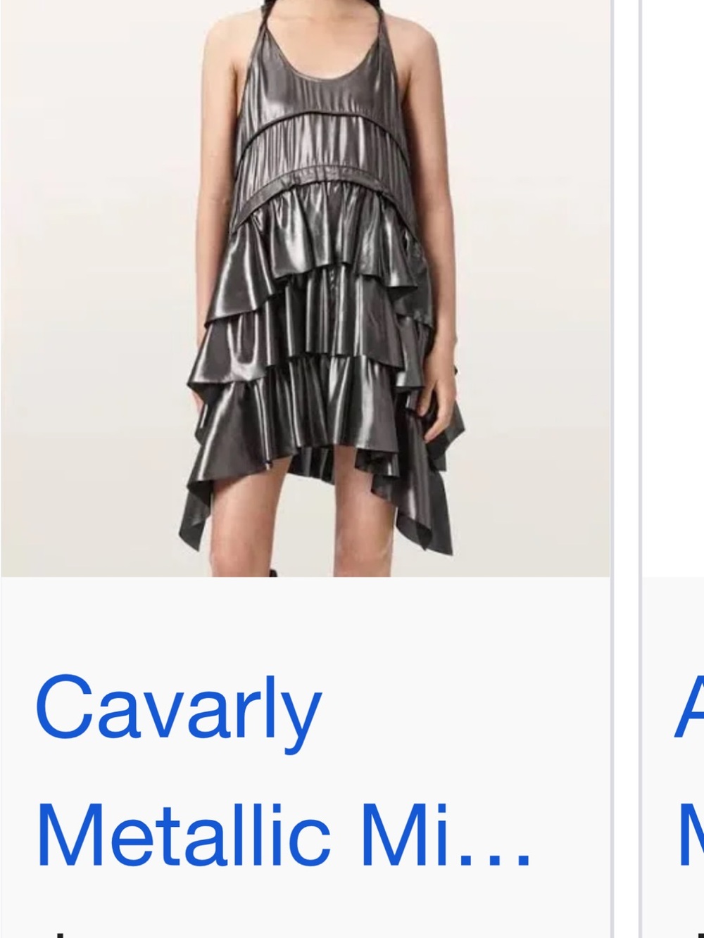 All Saints Metallic Silver Tiered Ruffle Dress